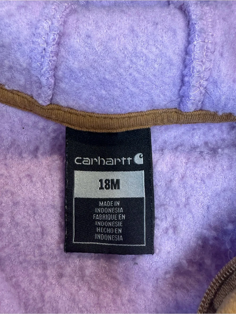 Carhartt Purple Sherpa Hooded One-Piece Romper with Brown Pocket